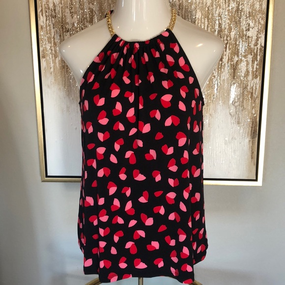 Michael Kors Tops - MICHAEL KORS BLACK WITH RED AND PINK DESIGN GOLD CHAIN HALTER TOP